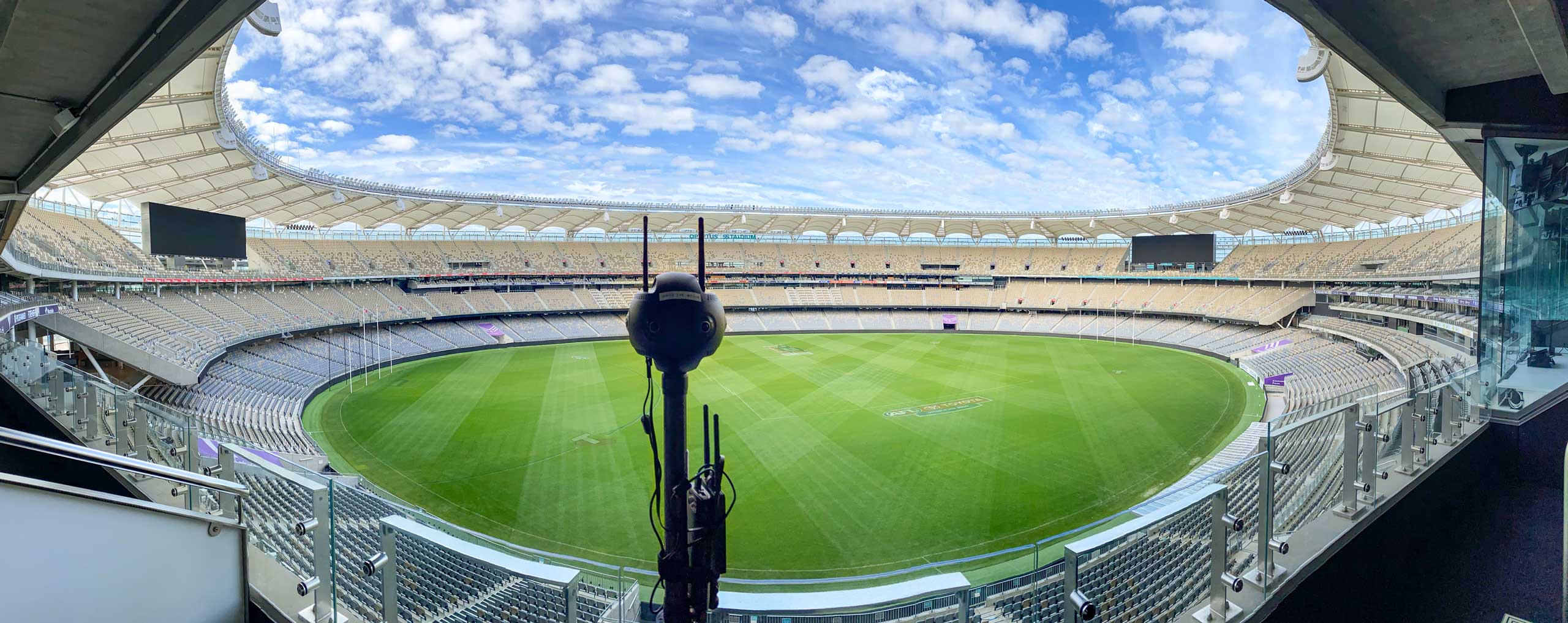 virtual reality VR 360 video production - camera set up at optus stadium to shoot the football