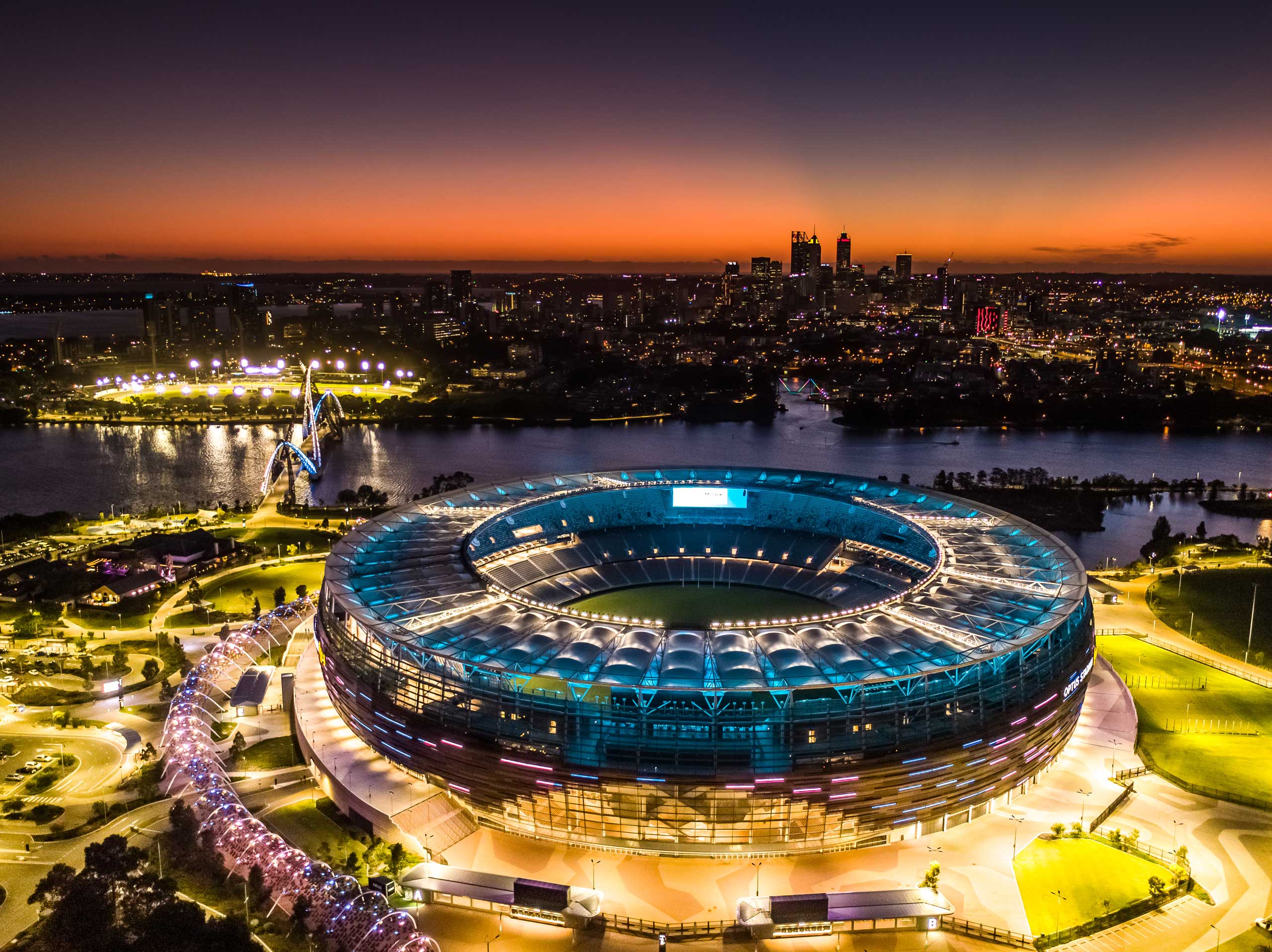 drone shot of Optus stadium