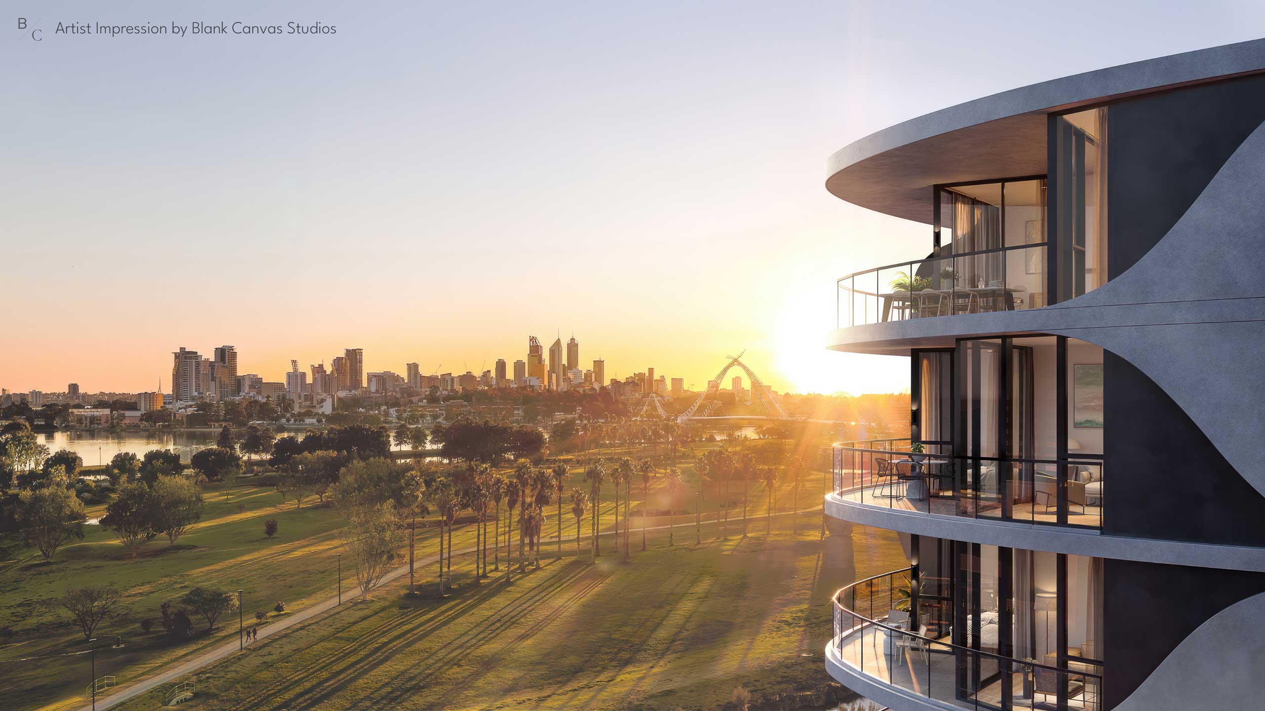 aerial view on east perth facing the city