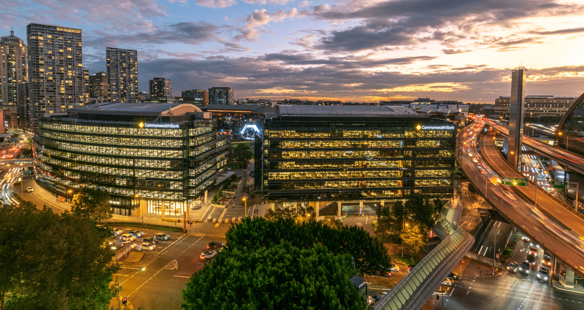 Office refit captured at dusk during Commonwealth Bank project