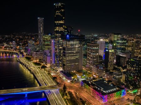 aerial view of Perth city lit up at night